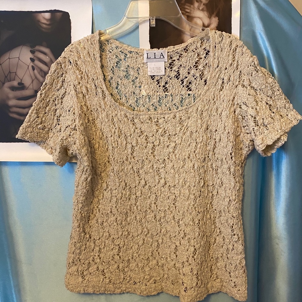 LIA Top Lacy Cream Blouse. Made in USA Size L